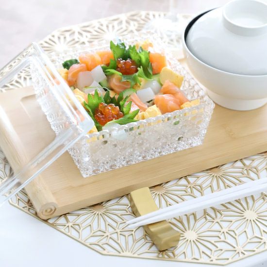 ガラス製　カット硝子　籠目向付お重箱