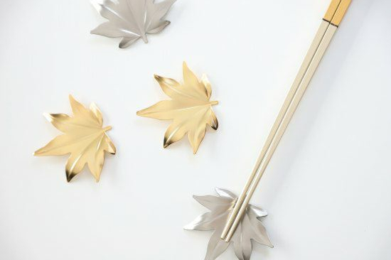 ステンレス製　ゴールド　シルバー　紅葉の箸置き