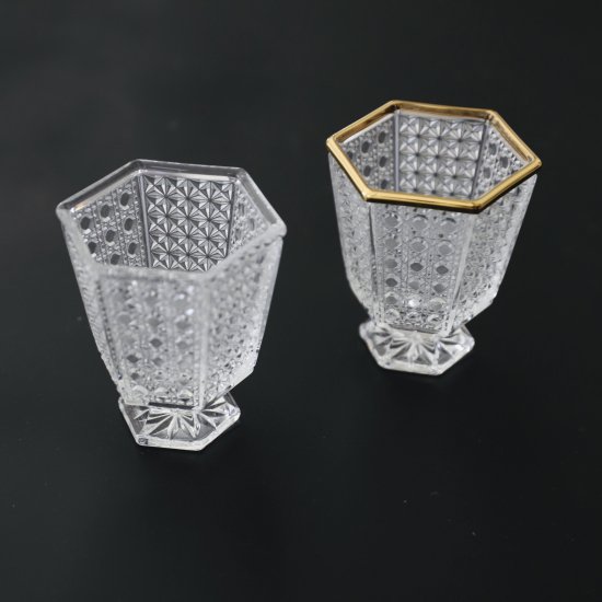 ガラス製カット硝子 高台六角杯小鉢7.1cm｜M苦楽園｜おしゃれな食器