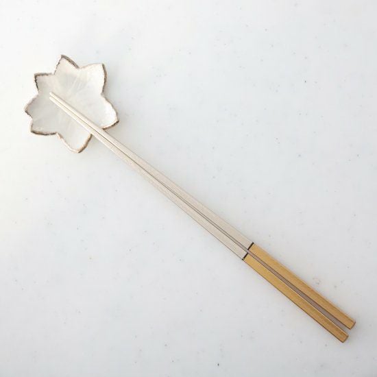 越前塗　細身四角箸　金銀コンビと箸置き