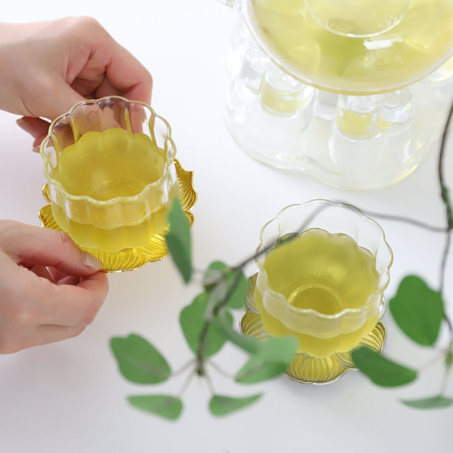 ガラス製　茶器　菊型湯呑