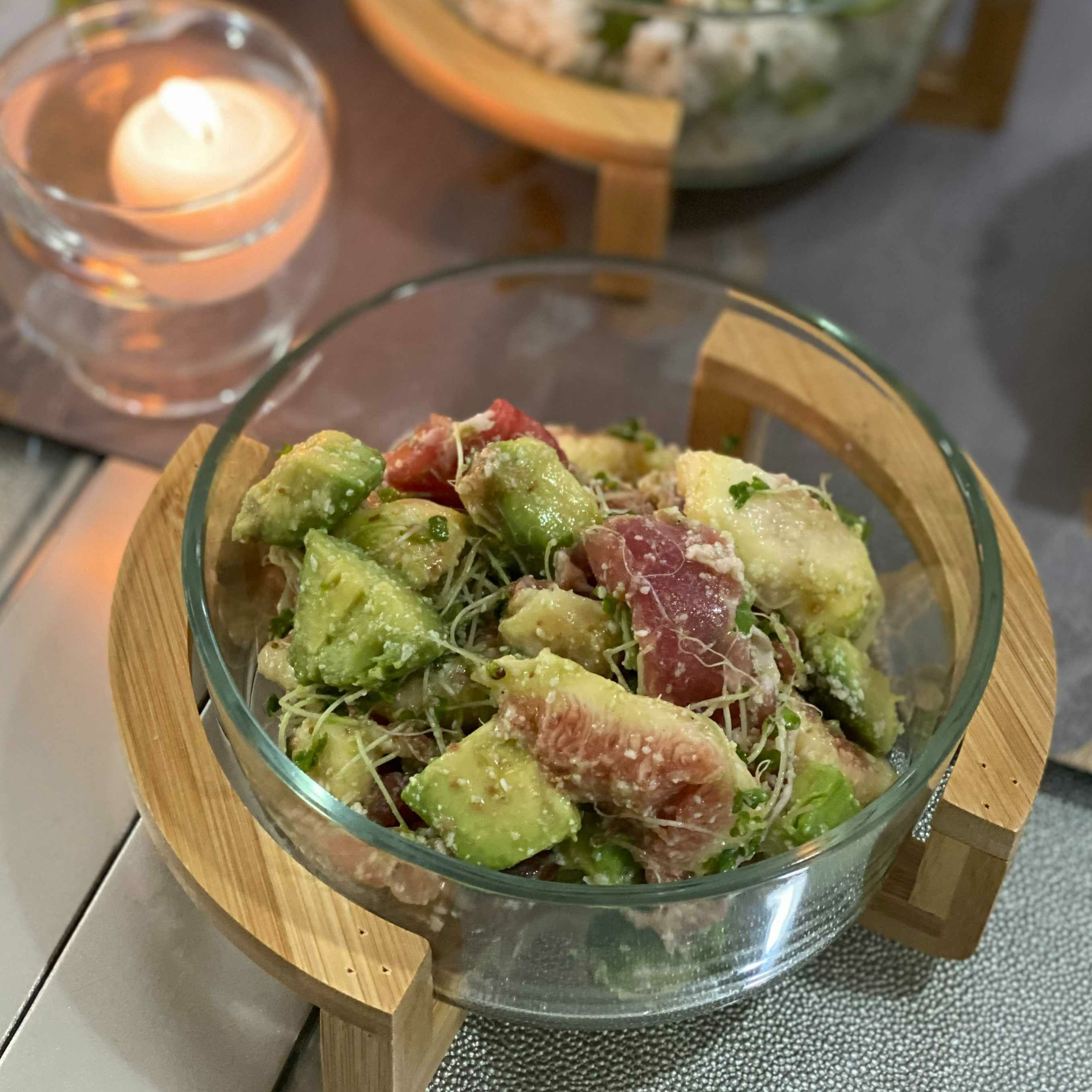 ガラス製 竹バンブースタンド付き大鉢ボウル｜M苦楽園｜おしゃれな食器