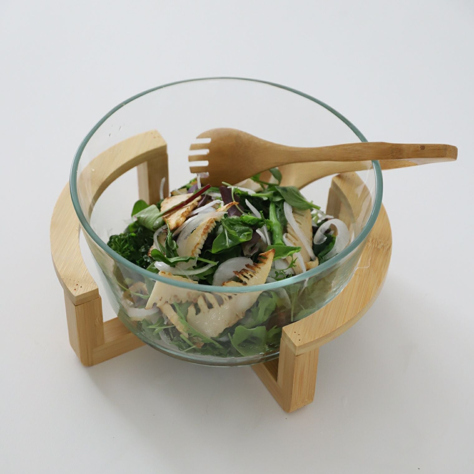 ガラス製 竹バンブースタンド付き大鉢ボウル｜M苦楽園｜おしゃれな食器