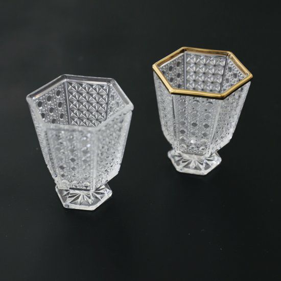 ガラス製カット硝子 高台六角杯小鉢7.1cm｜M苦楽園｜おしゃれな食器