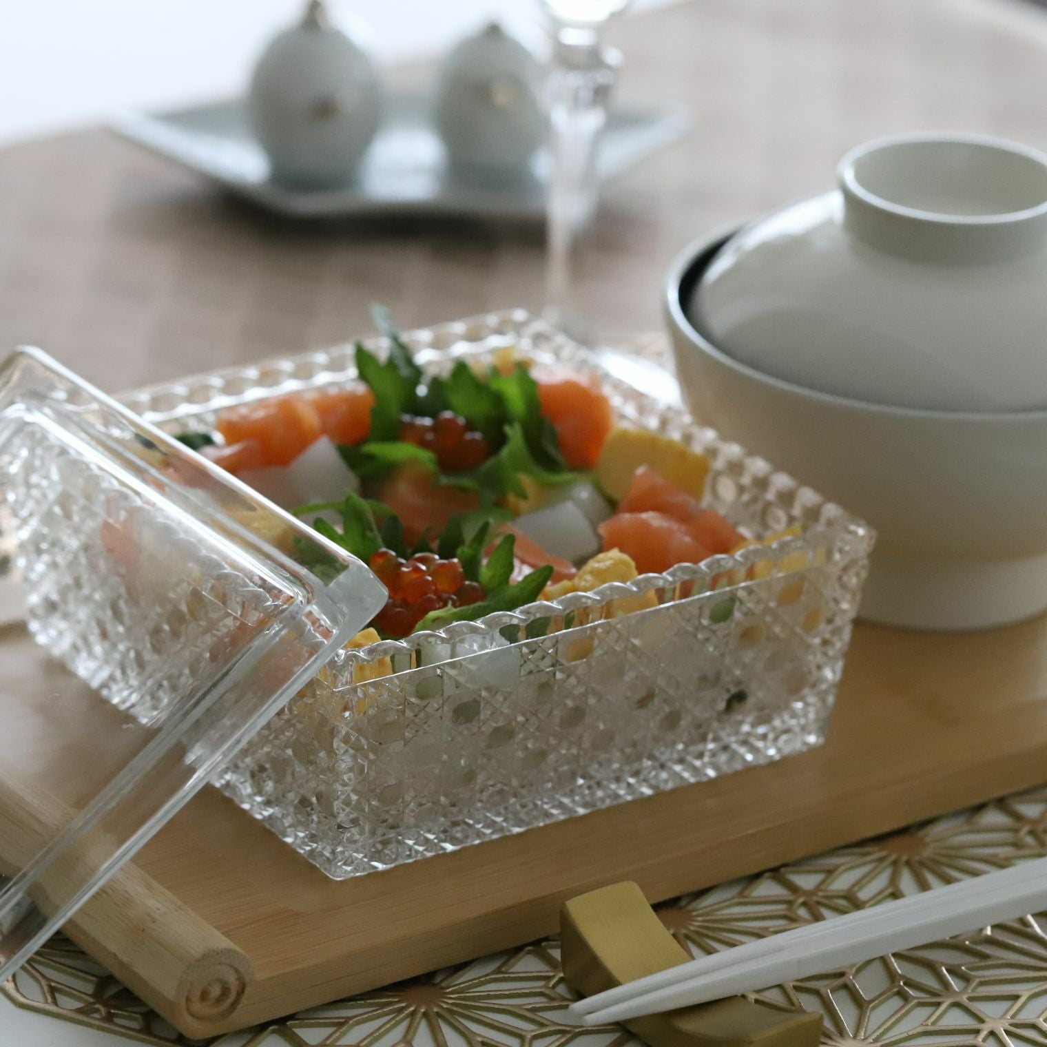 ガラス製カット硝子 籠目向付お重箱｜M苦楽園｜おしゃれな食器通販サイト