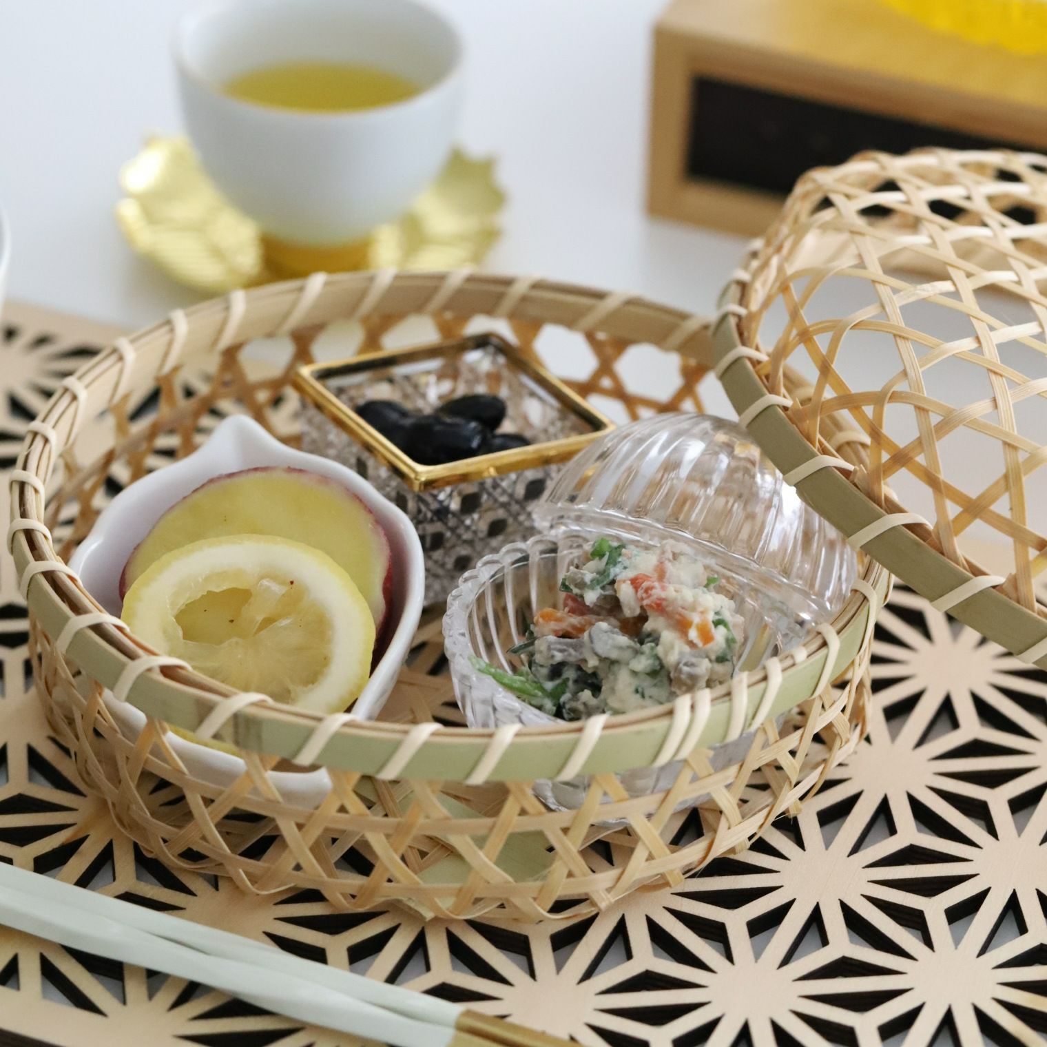 竹製かご　お弁当箱　丸ラウンド