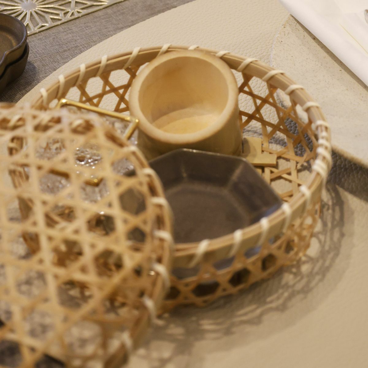 竹製かご　お弁当箱　丸ラウンド　小