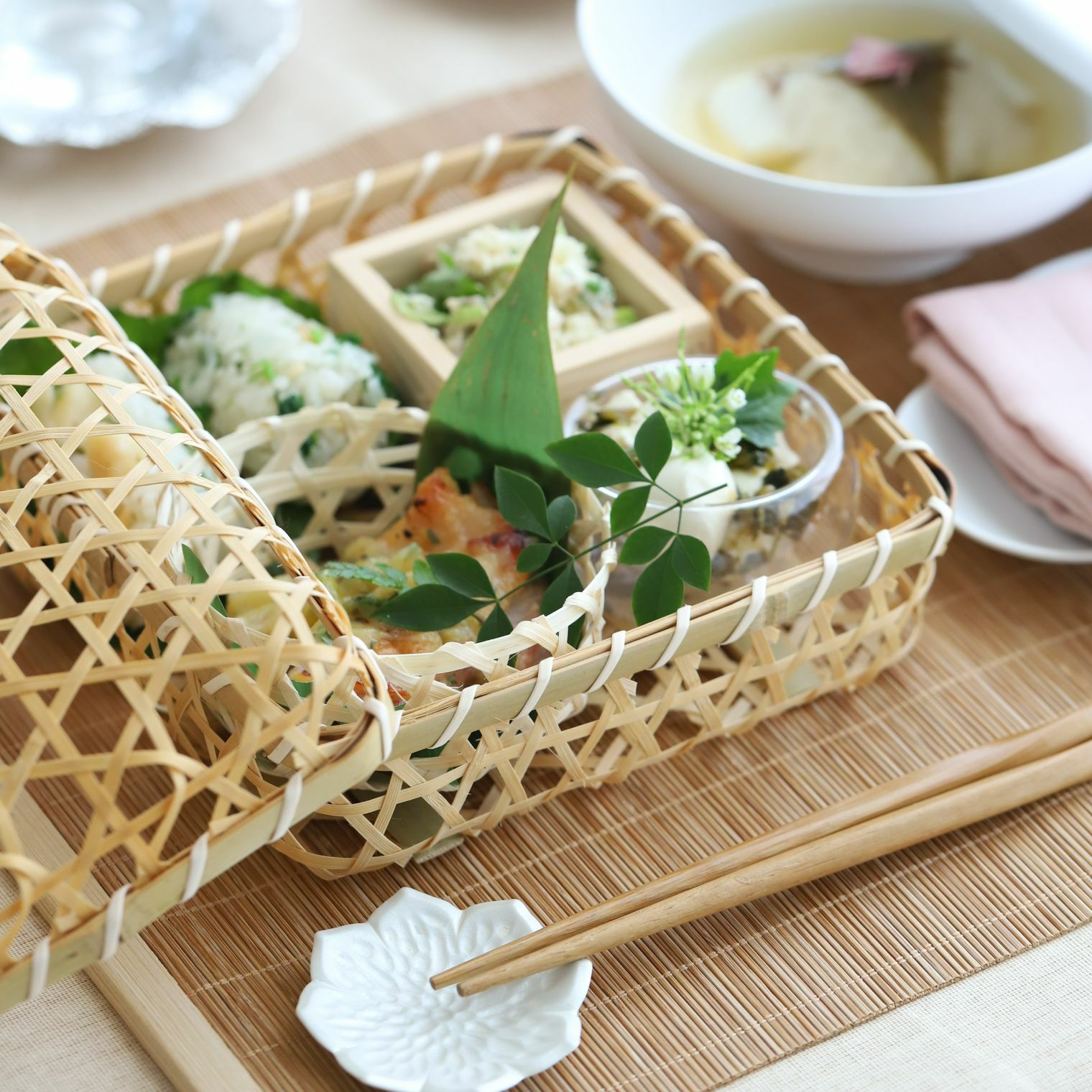 竹製かご お弁当箱 四角 スクエア｜M苦楽園｜おしゃれな食器通販サイト
