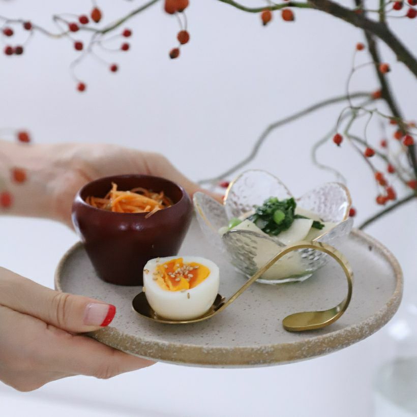 ガラス製金縁フラワーボウル花型小鉢ブラック・クリア｜おしゃれな食器
