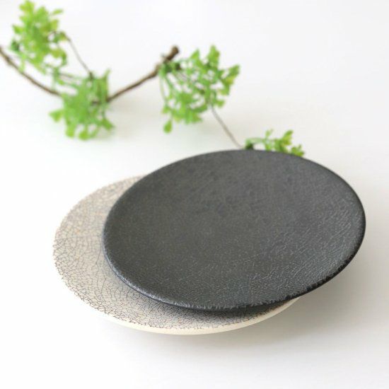 美濃焼　マーブル　小皿　14cm 貫入 美濃焼 貫入プレート小皿 陶磁器 ブラック 15cm｜大人おしゃれな食器や