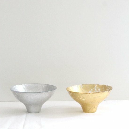 ガラス製金銀箔足つき高台硝子ボウル鉢 13.5cm｜M苦楽園｜おしゃれな