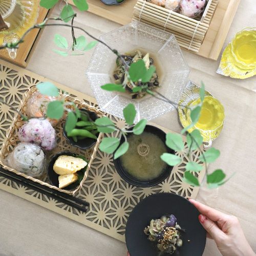木製 麻の葉柄 長角プレイスマット折敷｜M苦楽園｜おしゃれな食器通販