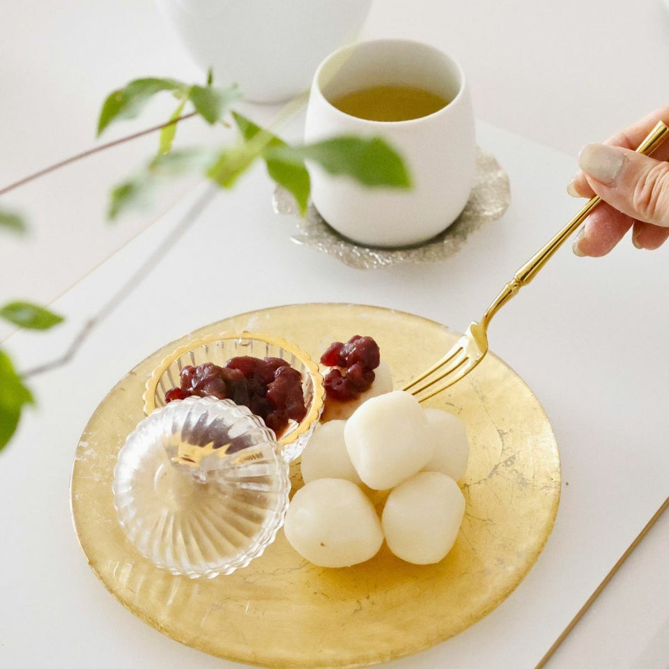 ガラス製　金箔プレート皿　オーブ
