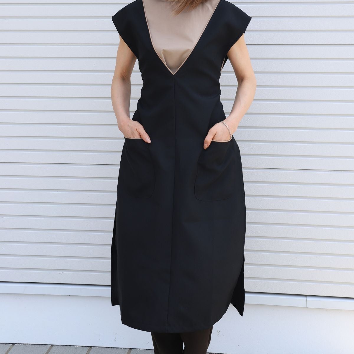 おしゃれエプロン　ワンピースエプロン　ブラック｜M苦楽園オリジナル｜