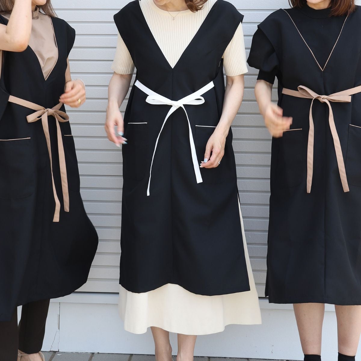 おしゃれエプロン　ワンピースエプロン　ブラック｜M苦楽園オリジナル｜