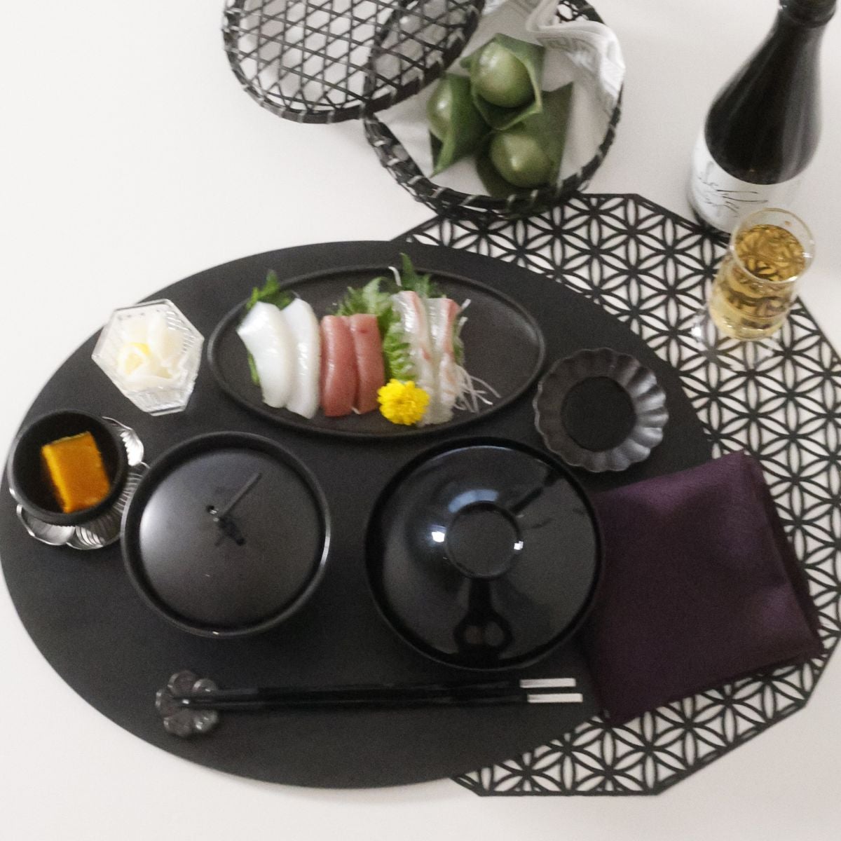 オーバルレザーランチョンマット(ブラック)